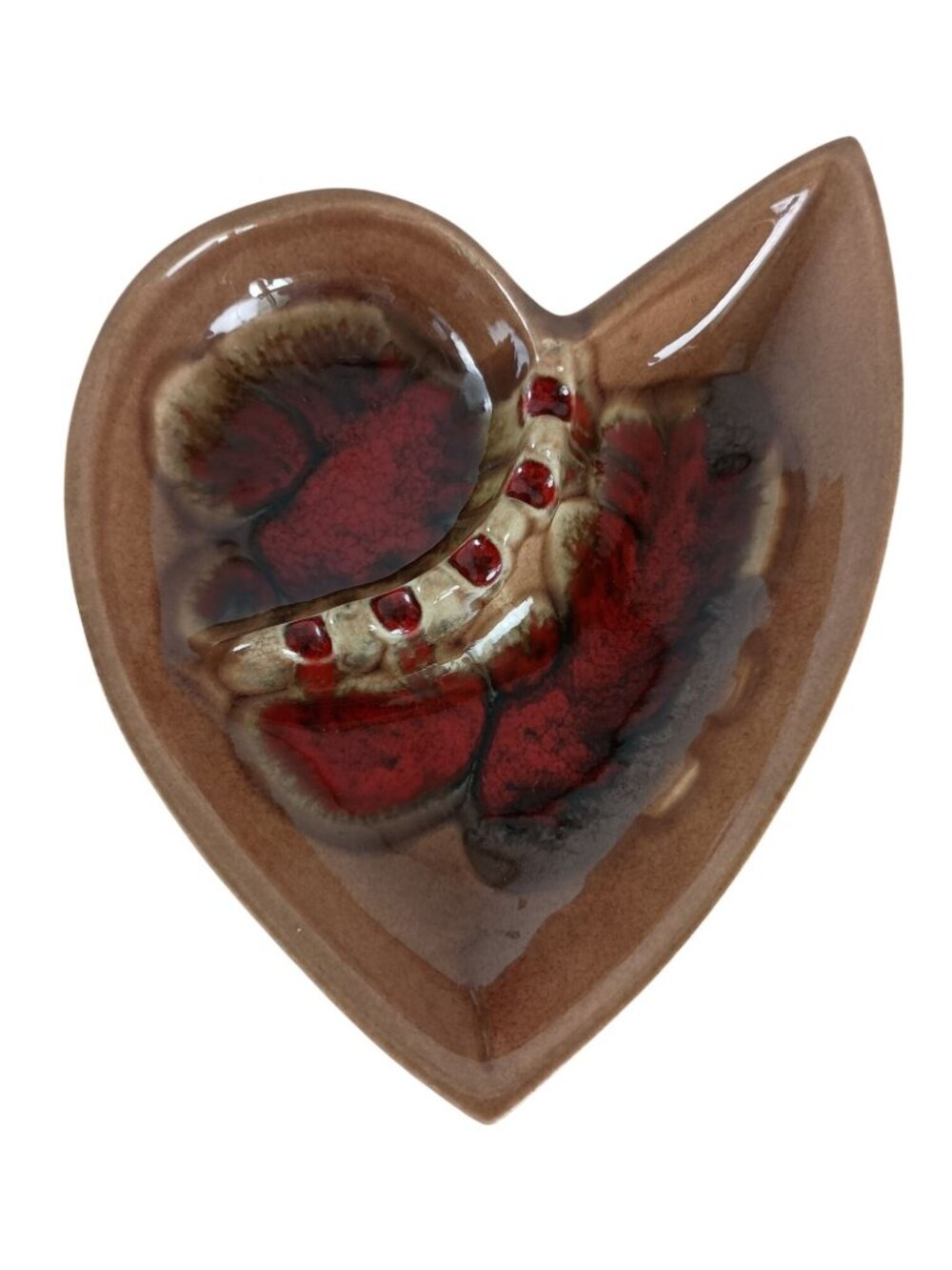 Red Wing Pottery Brown/Red Heart Shape Drip Glaze Ashtray #873 USA 1960's Vintag